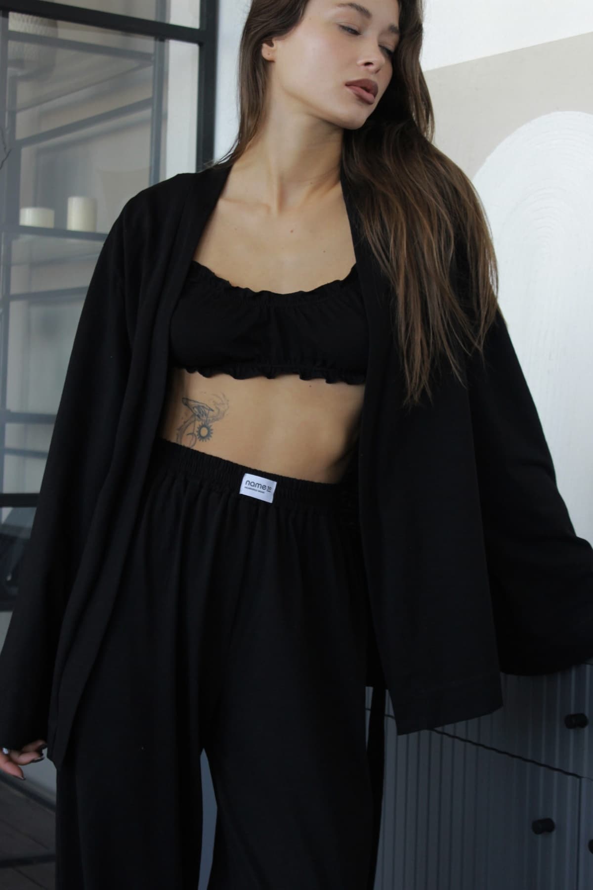 Кимоно из хлопка черное